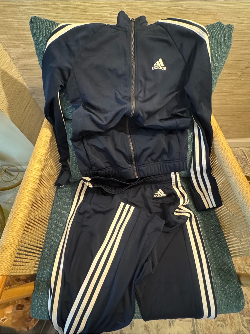 adidas Navy and White Track Jacket & Pants Set